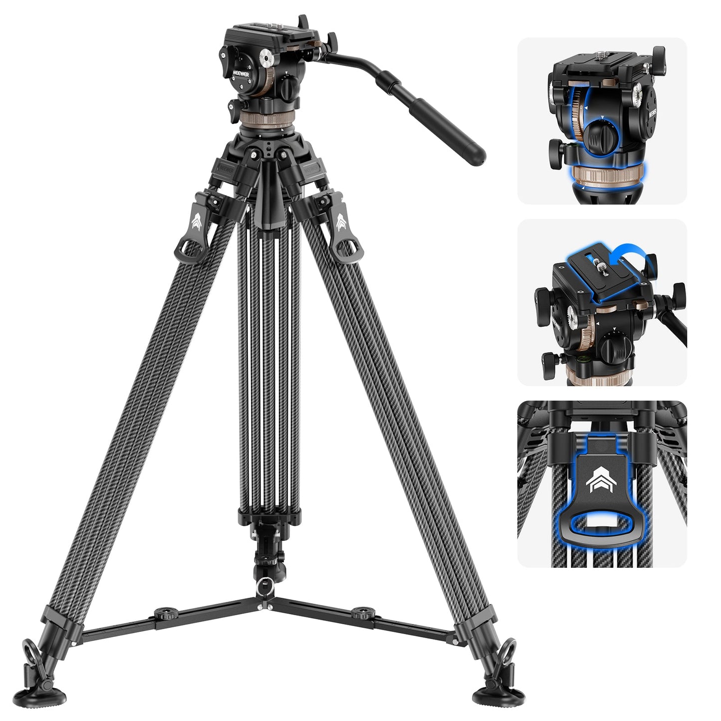 NEEWER LL55 78" Carbon Fiber One Step Video Tripod with Dynamic Fluid Head