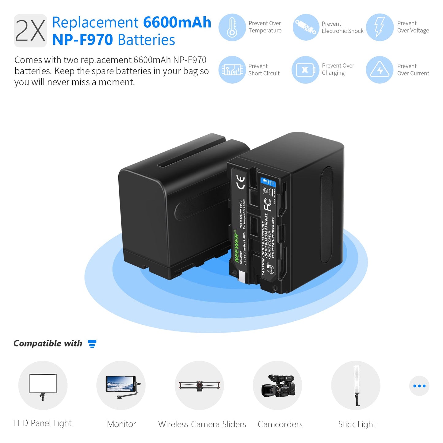 NEEWER 2-Pack Sony NP-F970 Replacement Battery Charger Set