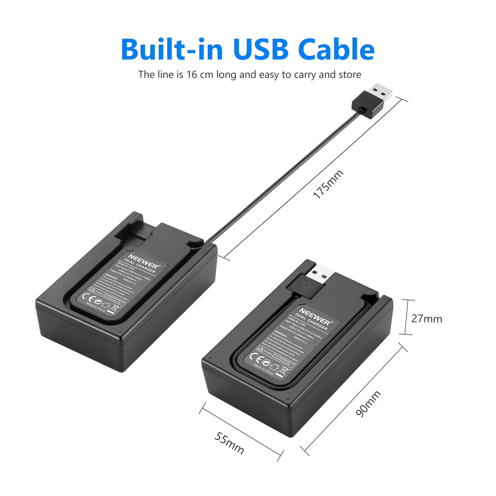 NEEWER 2-Pack LP-E6 2000mAh Canon Replacement Battery Charger Set