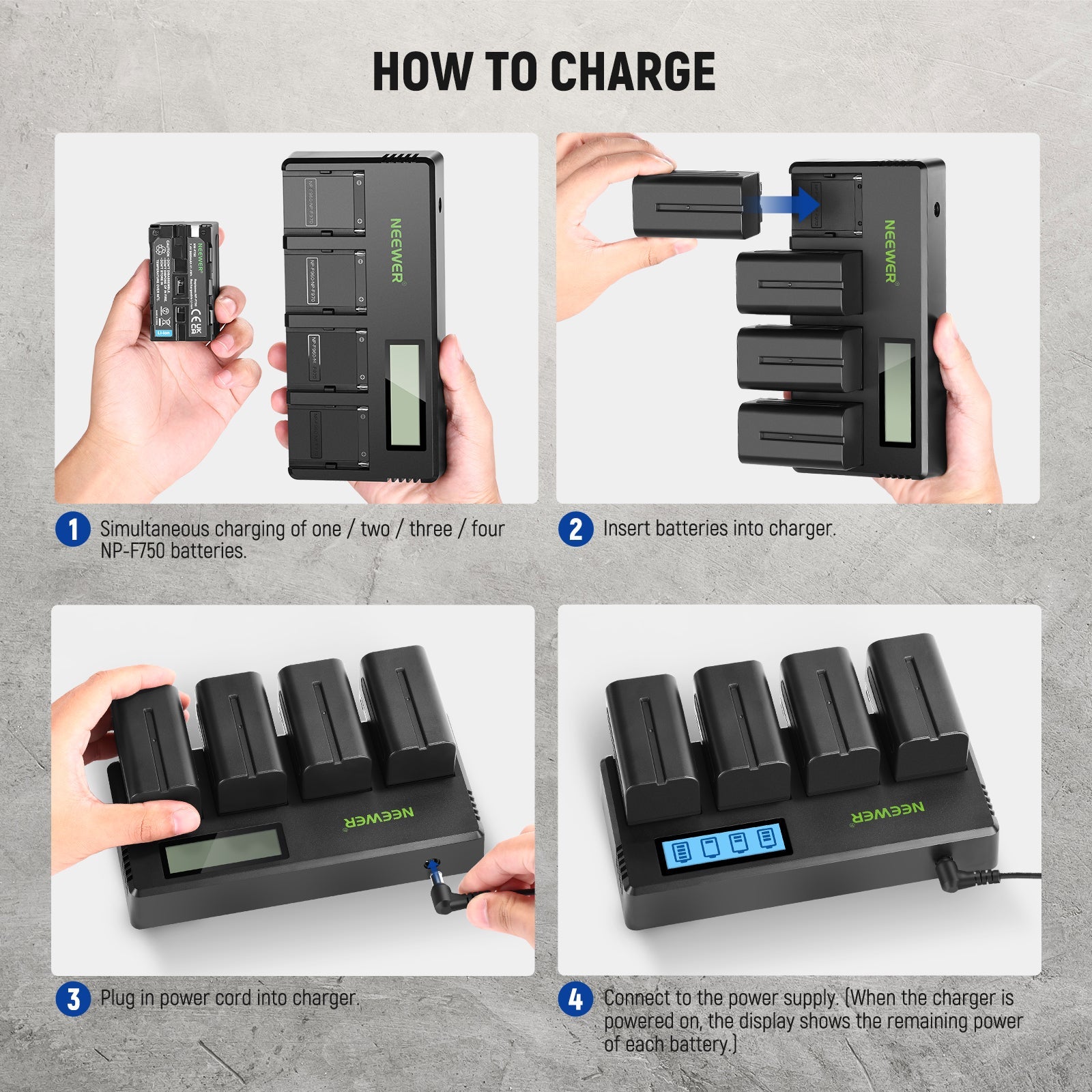 NEEWER 4 Pack NP-F750 Sony Replacement Batteries