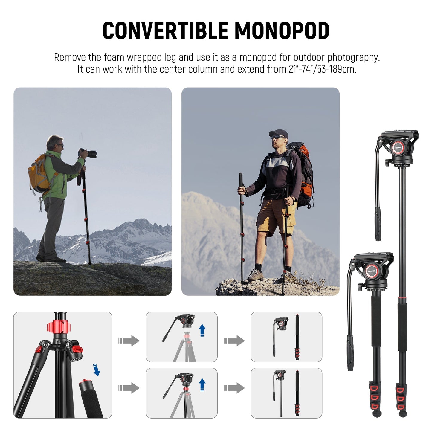 NEEWER TP72A Fluid Head Video Tripod Monopod