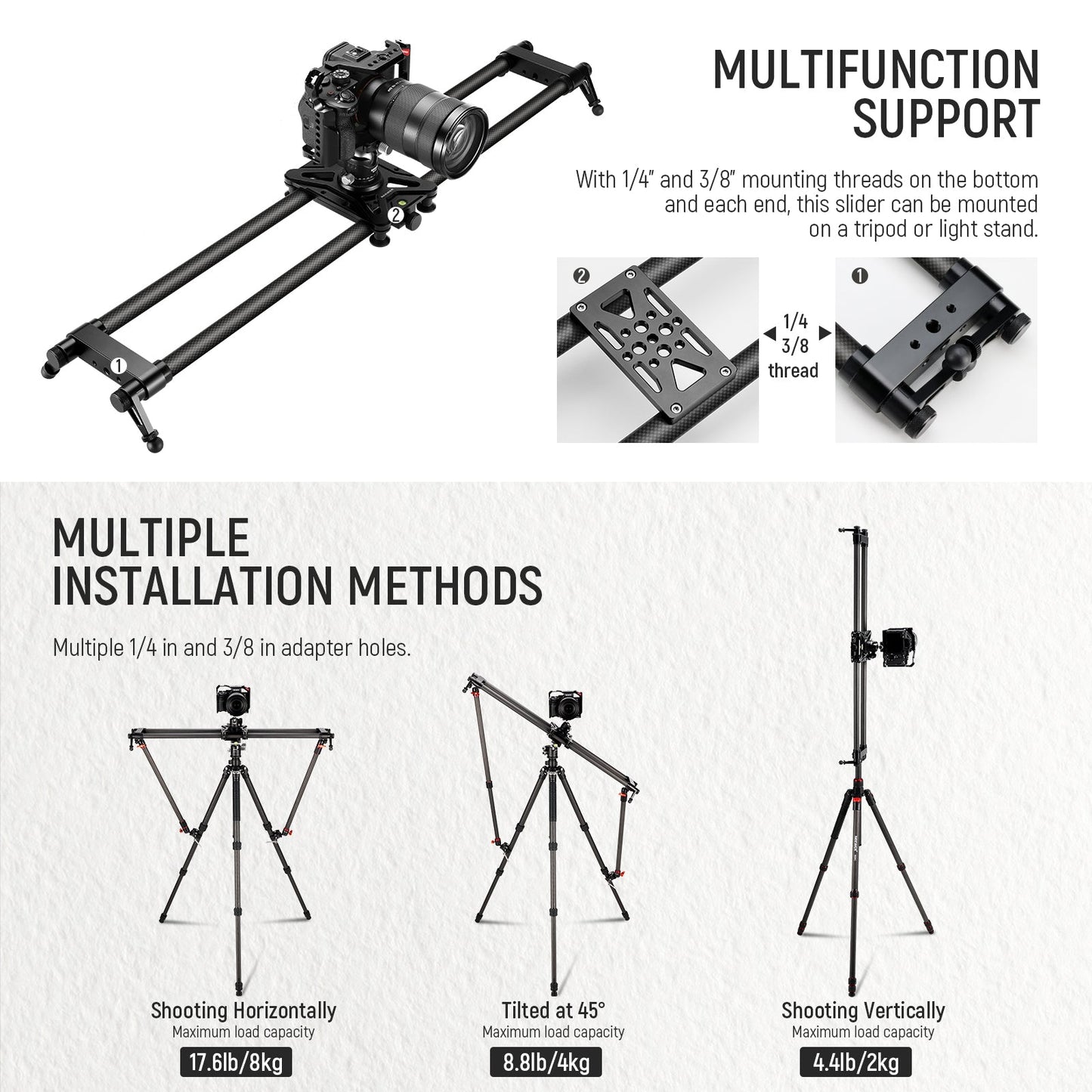 NEEWER CS120CM 47.2in/120cm Carbon Fiber Camera Slider