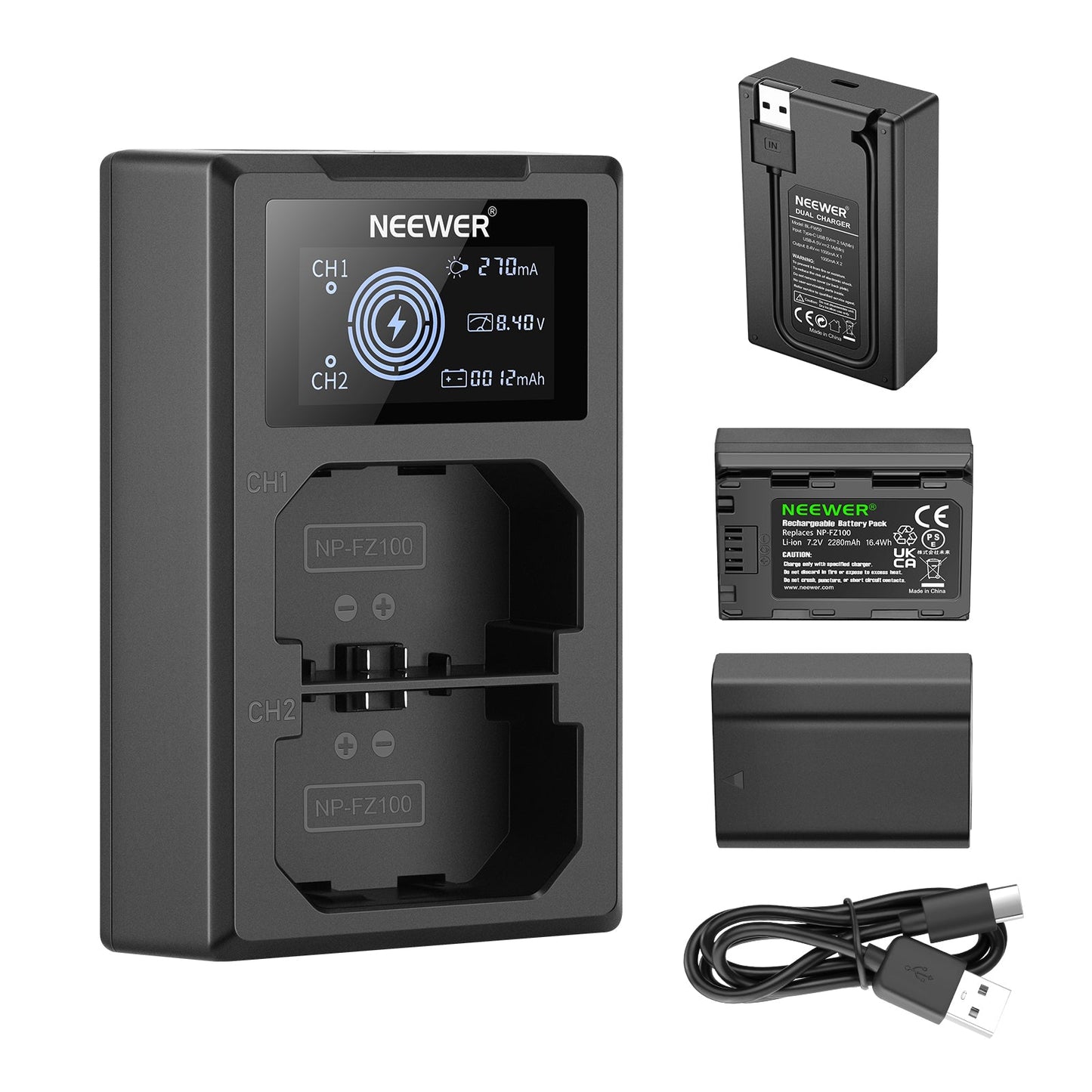 NEEWER Upgraded NP-FZ100 Sony Replacement Battery Charger Set