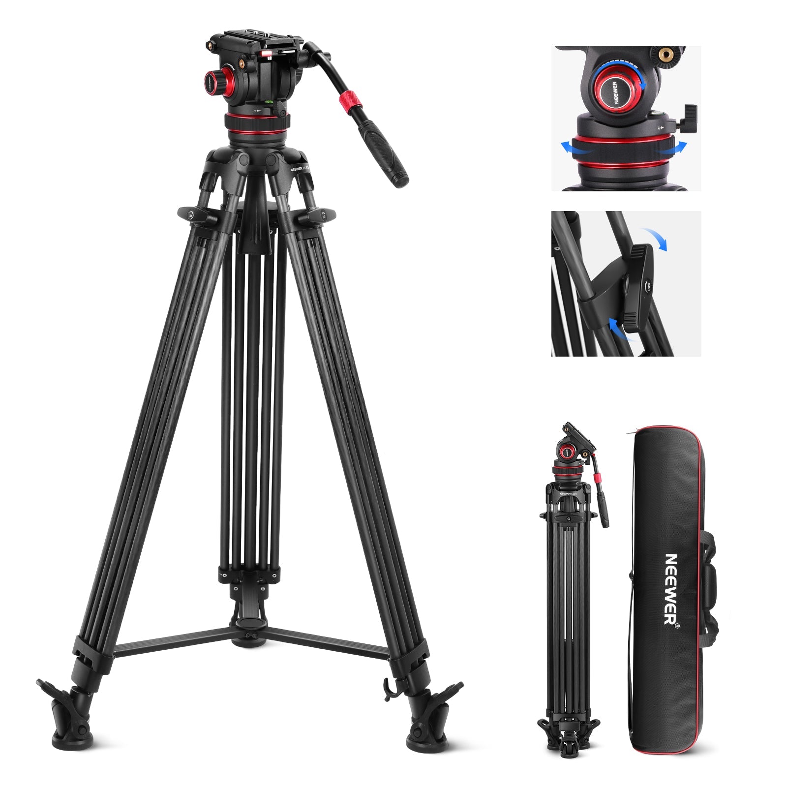 NEEWER LL35 78" Pro Video Camera Carbon Fiber Tripod