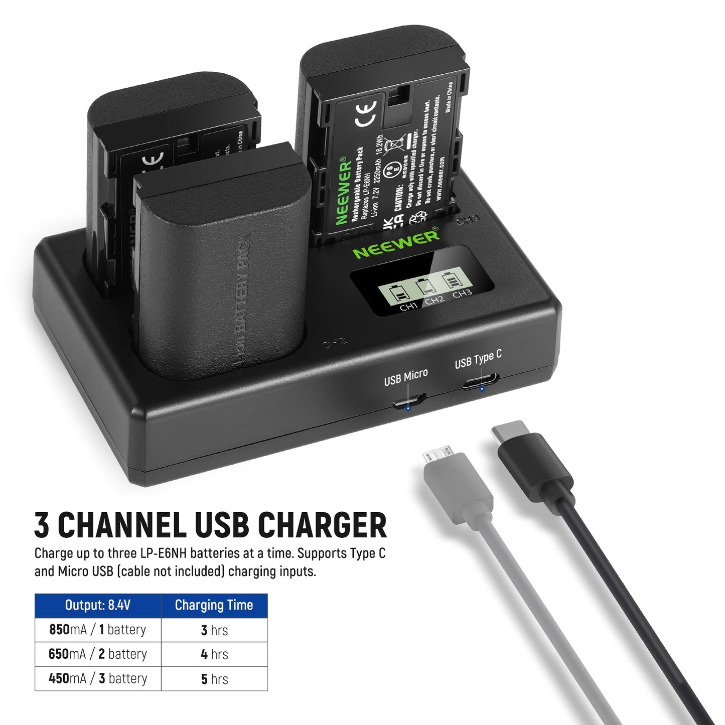 NEEWER LP-E6NH R6 II Replacement Battery Charger Set For Canon