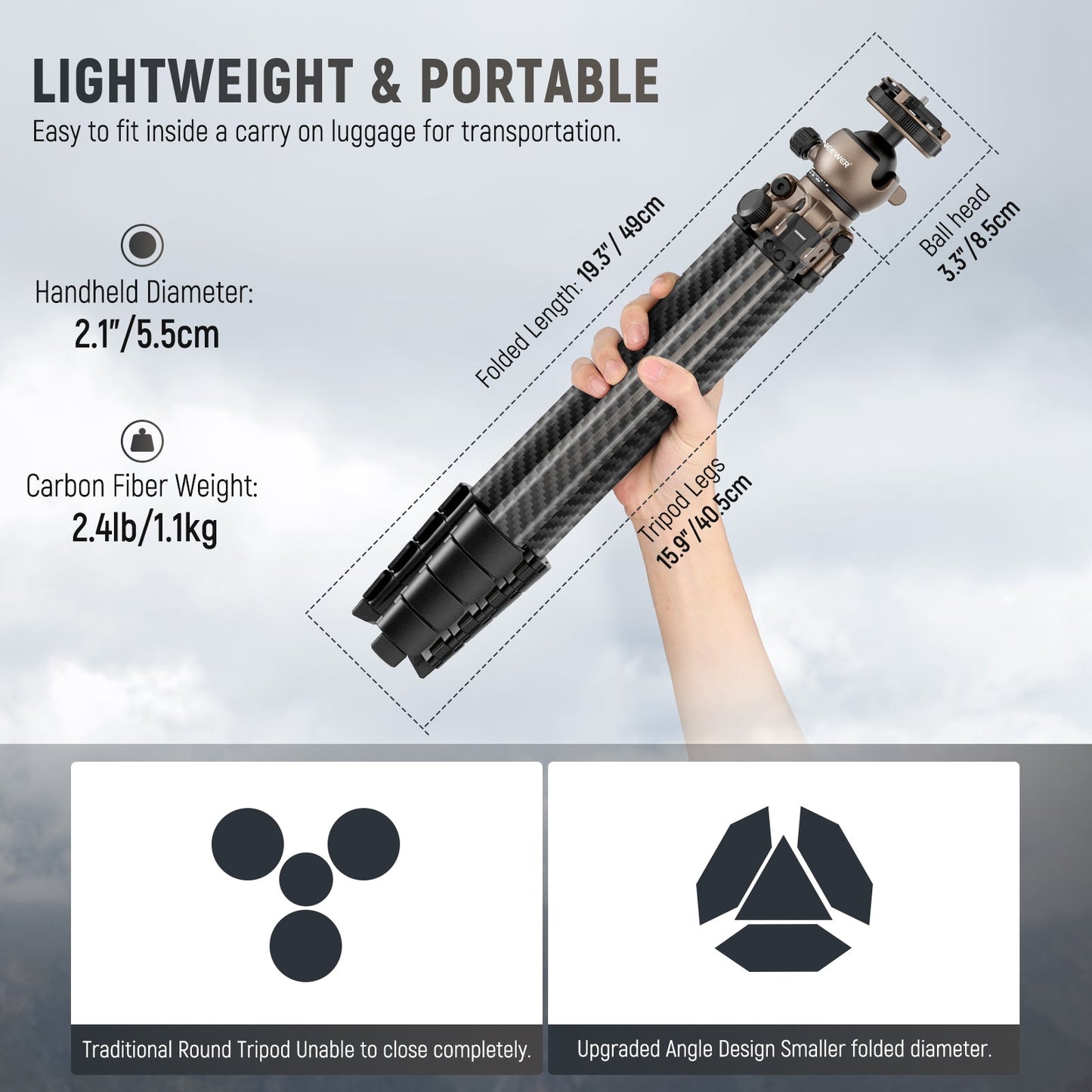 NEEWER LITETRIP LT35 61" Carbon Fiber Travel Tripod