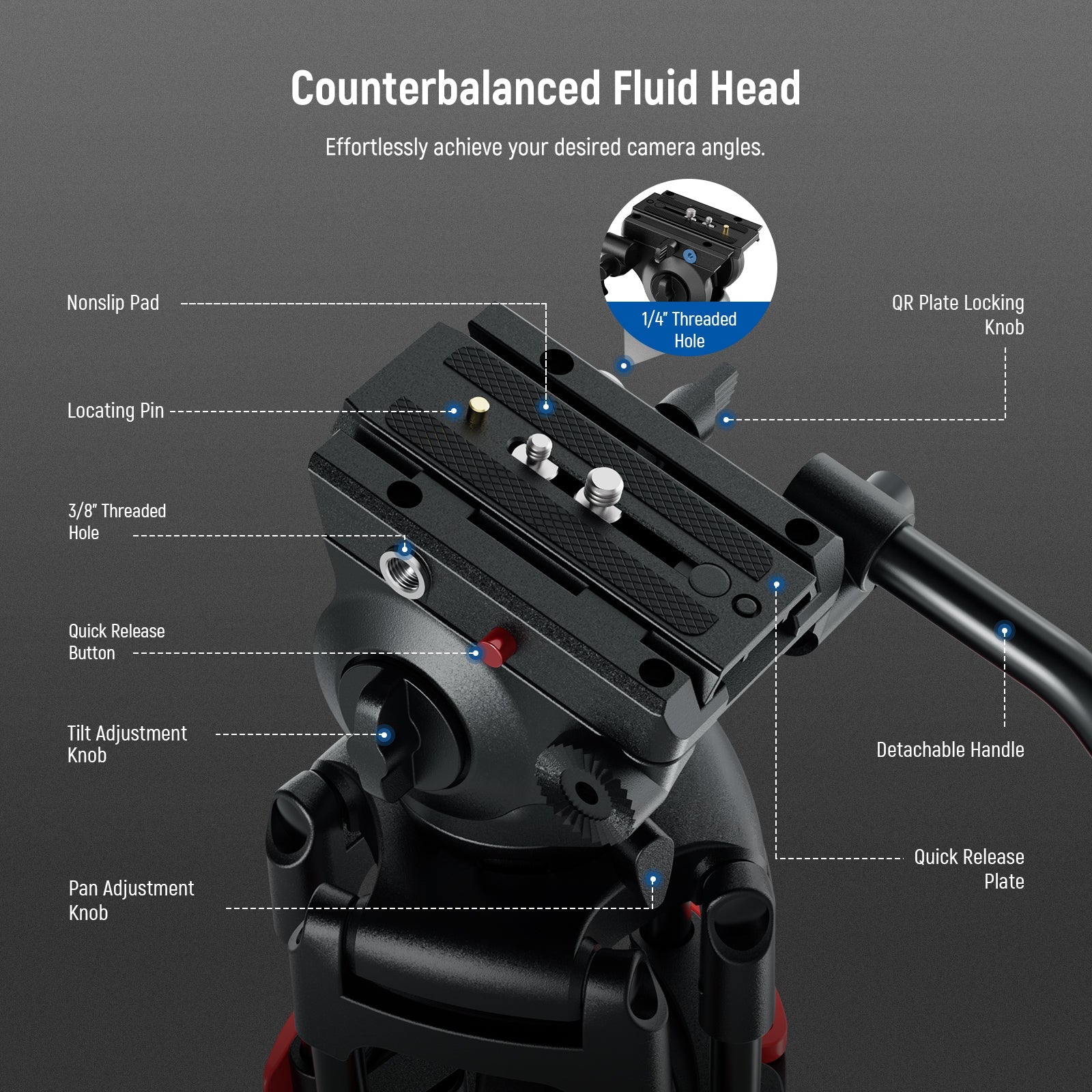 NEEWER TP37 74" Video Tripod for Camera with Fluid Head