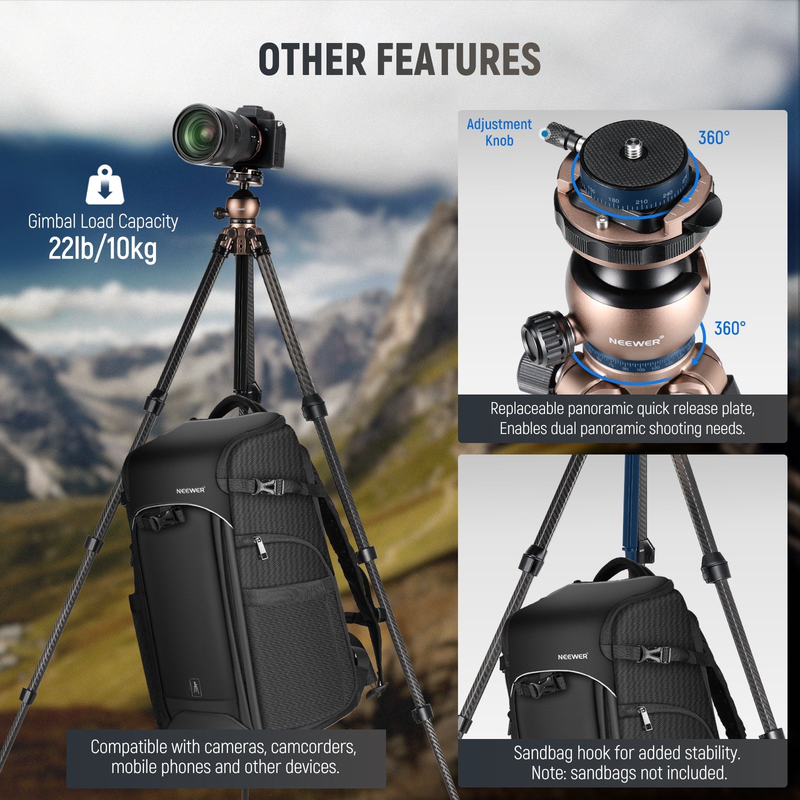 NEEWER LITETRIP LT35 61" Carbon Fiber Travel Tripod