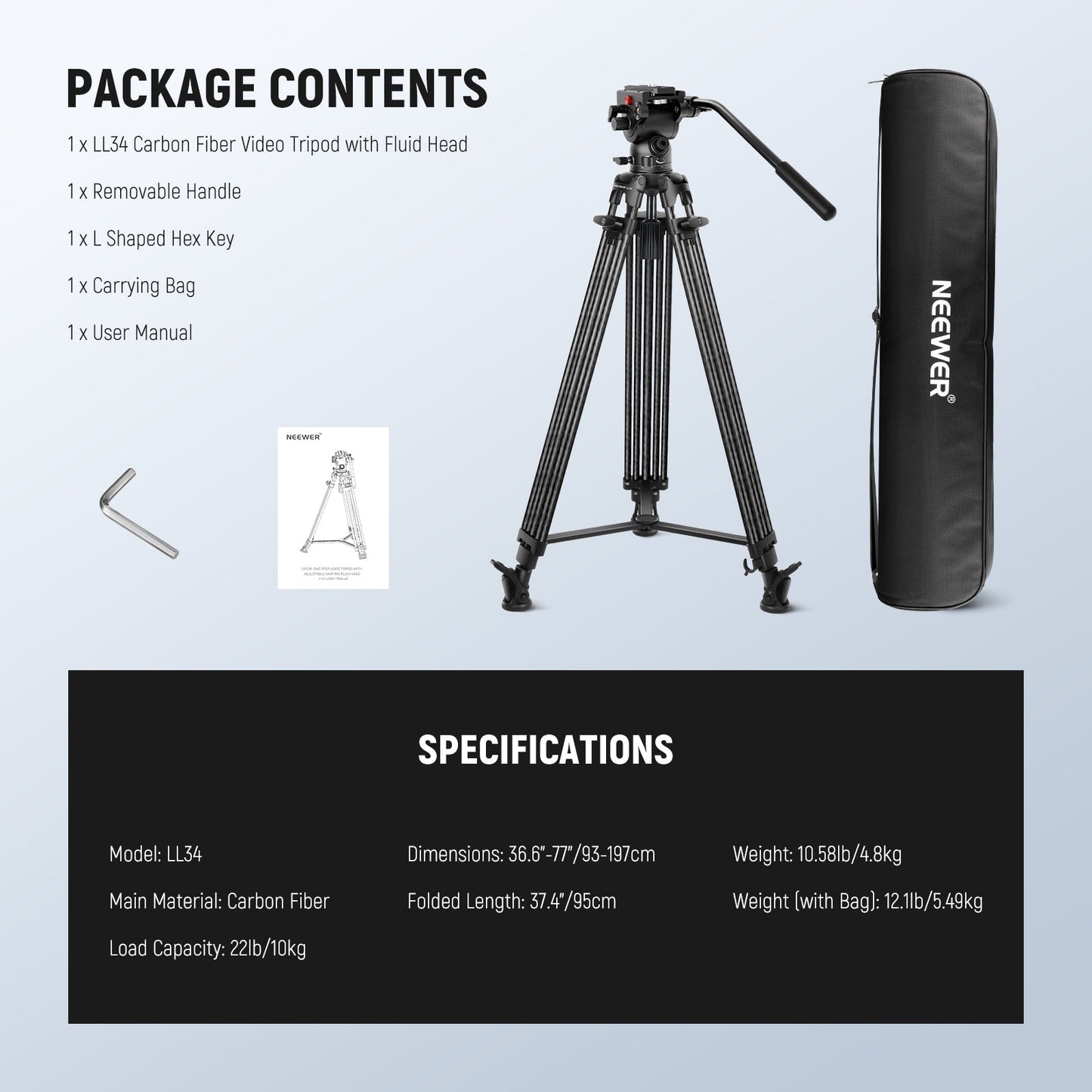 NEEWER LL34 78" Carbon Fiber Video Camera Tripod