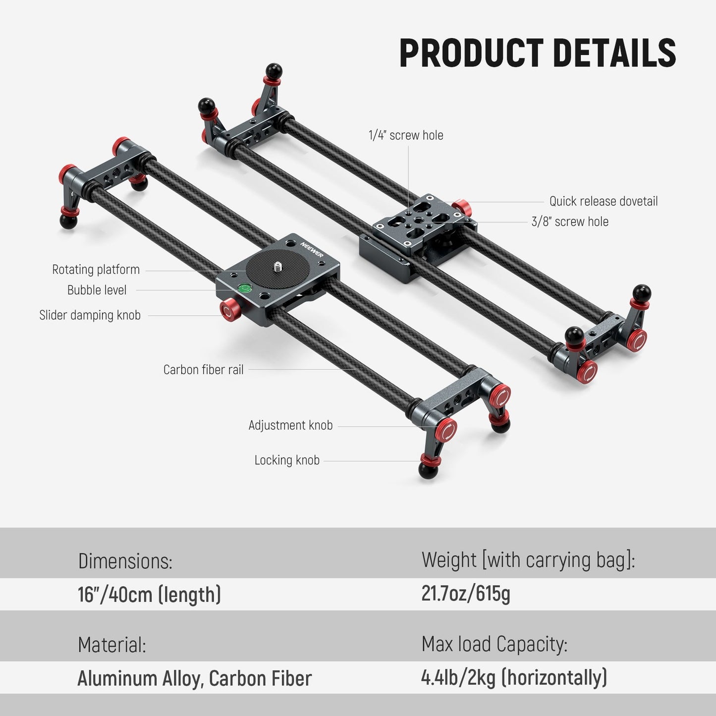 NEEWER CS1M/CS2M Carbon Fiber Camera Slider