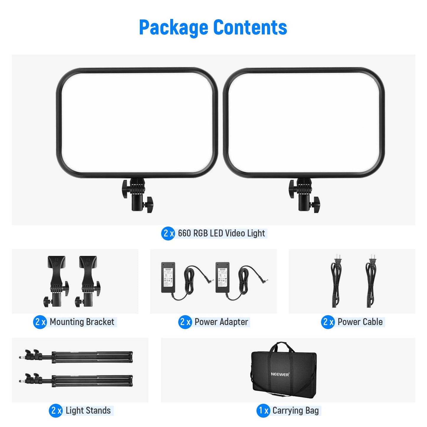 60W Dimmable 2500K-8500K LED Panel NEEWER 18.3" RGB LED Video Light Panel with App Control Stand Kit 2 Packs