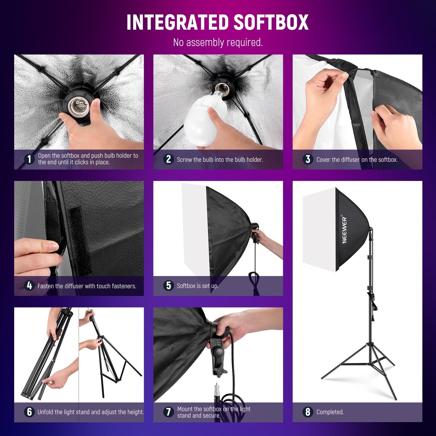 RGB1200 Studio Photography Lamp 60W RGB LED Video Light Kit APP 2.4G Control Video Lighting with Barndoor