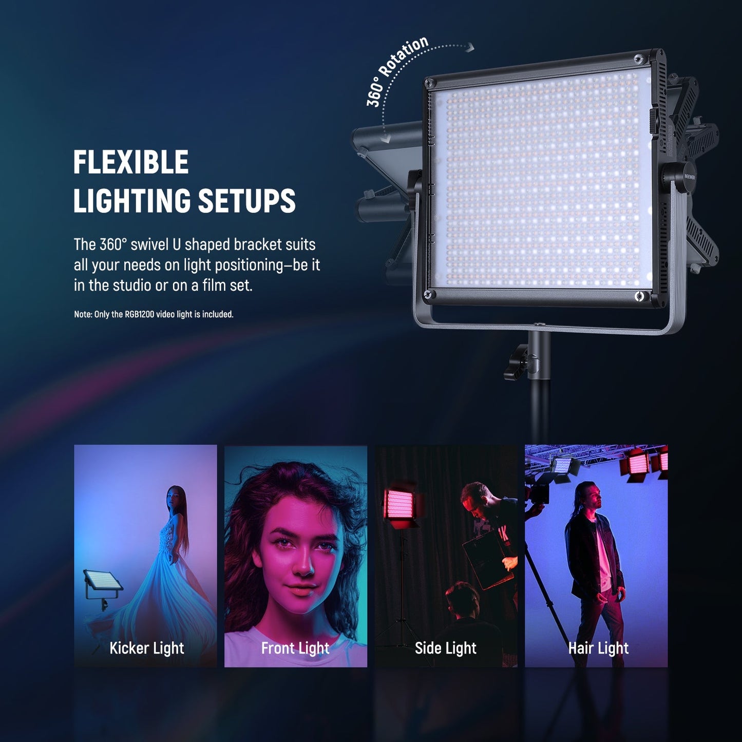 RGB1200 60W RGB LED Video Light Supports APP & 2.4G Remote Control, 22000 Lux/0.5m 360 Full Color RGB CRI 97+