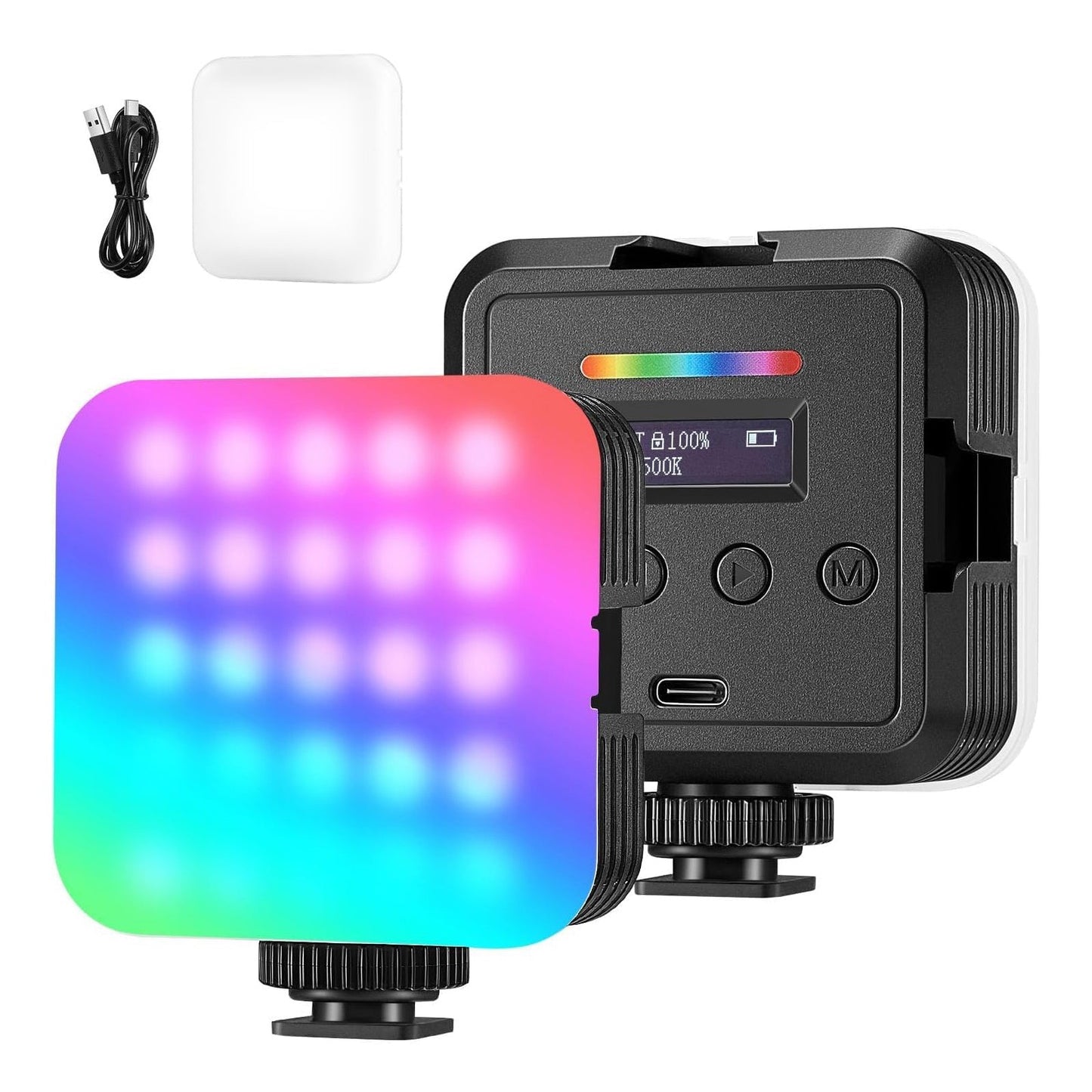 Magnetic RGB Video Light Full Color RGB61 LED Camera Light with 3 Cold Shoe Mounts Small Panel Light