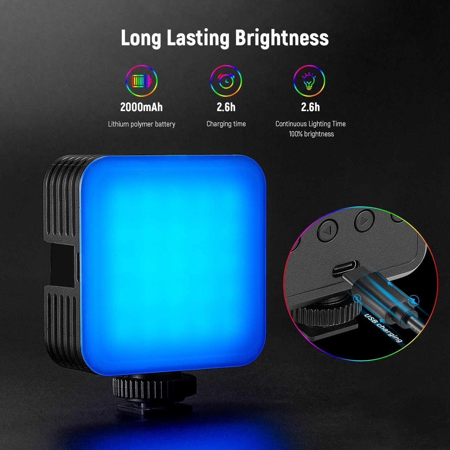 Magnetic RGB Video Light Full Color RGB61 LED Camera Light with 3 Cold Shoe Mounts Small Panel Light