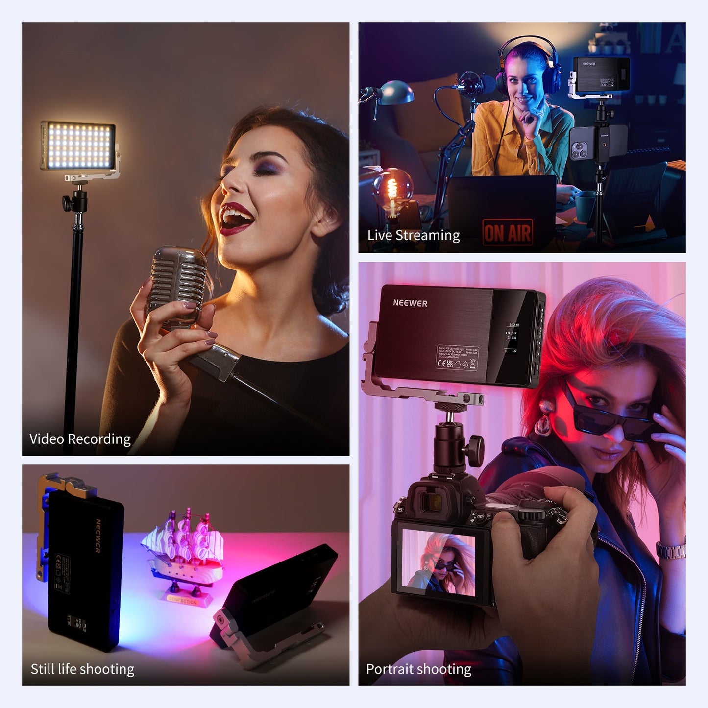 Aluminum Alloy Body Camera Light Panel 12W 4300mAh Battery 2500-10000K CRI97 Neewer Panel Lighting RGB Video Light