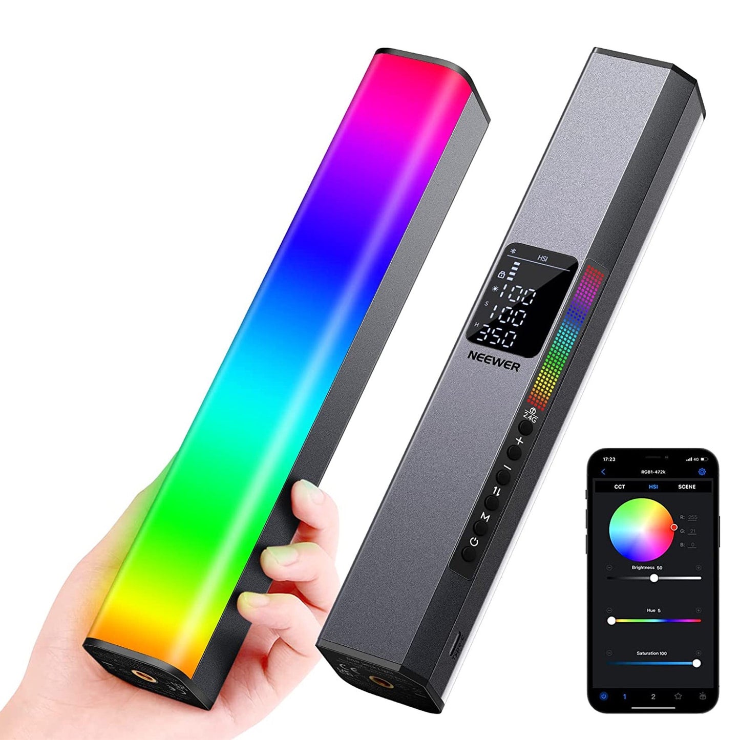 RGB LED Video Light Stick, Touch Bar & APP Control, Magnetic Handheld Photography Light, Dimmable 3200K~5600K CRI98+