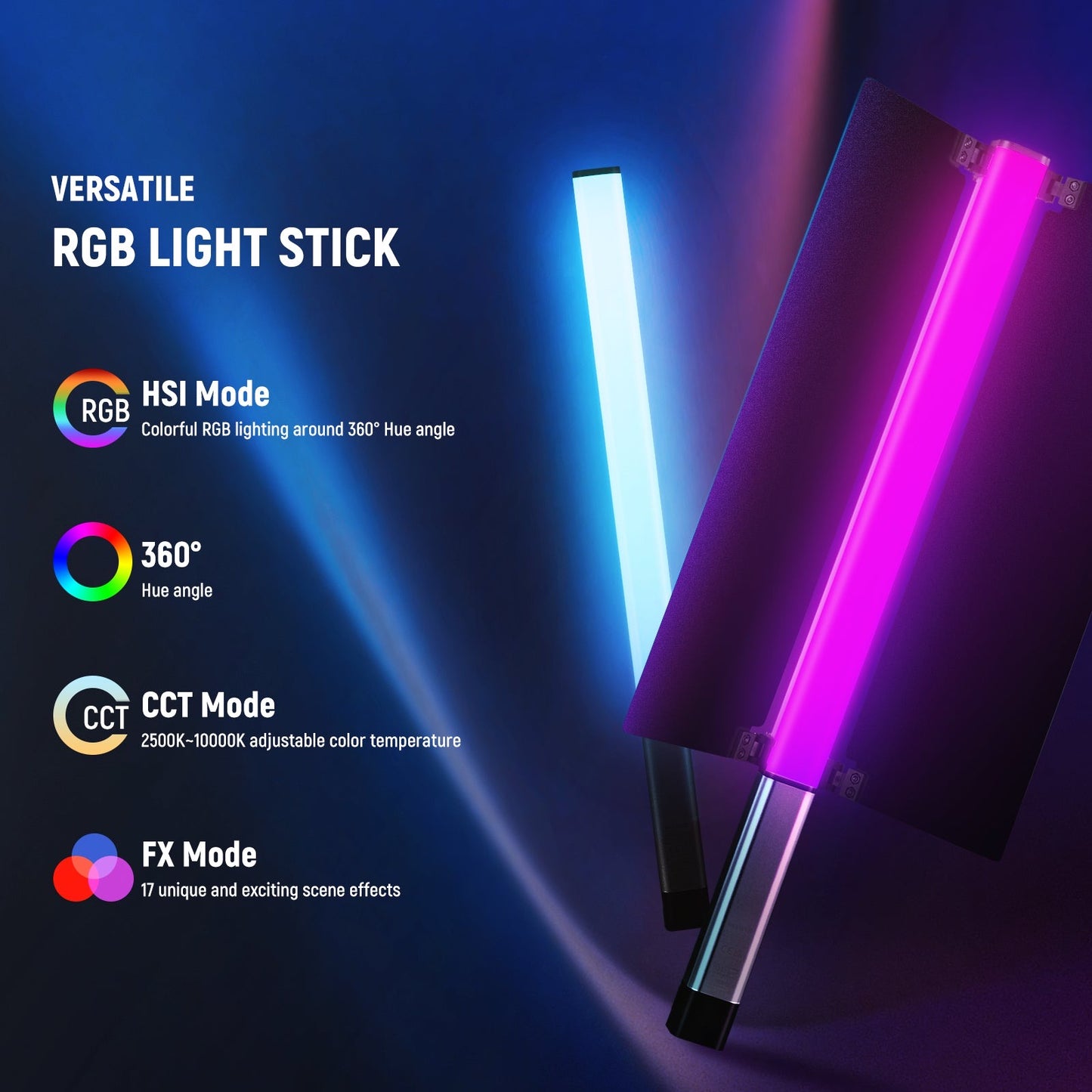 2500K-10000K Photography Tube Light NEEWER CL124 RGB Handheld LED Light Stick Light Wand with APP Control & Metal Barndoor