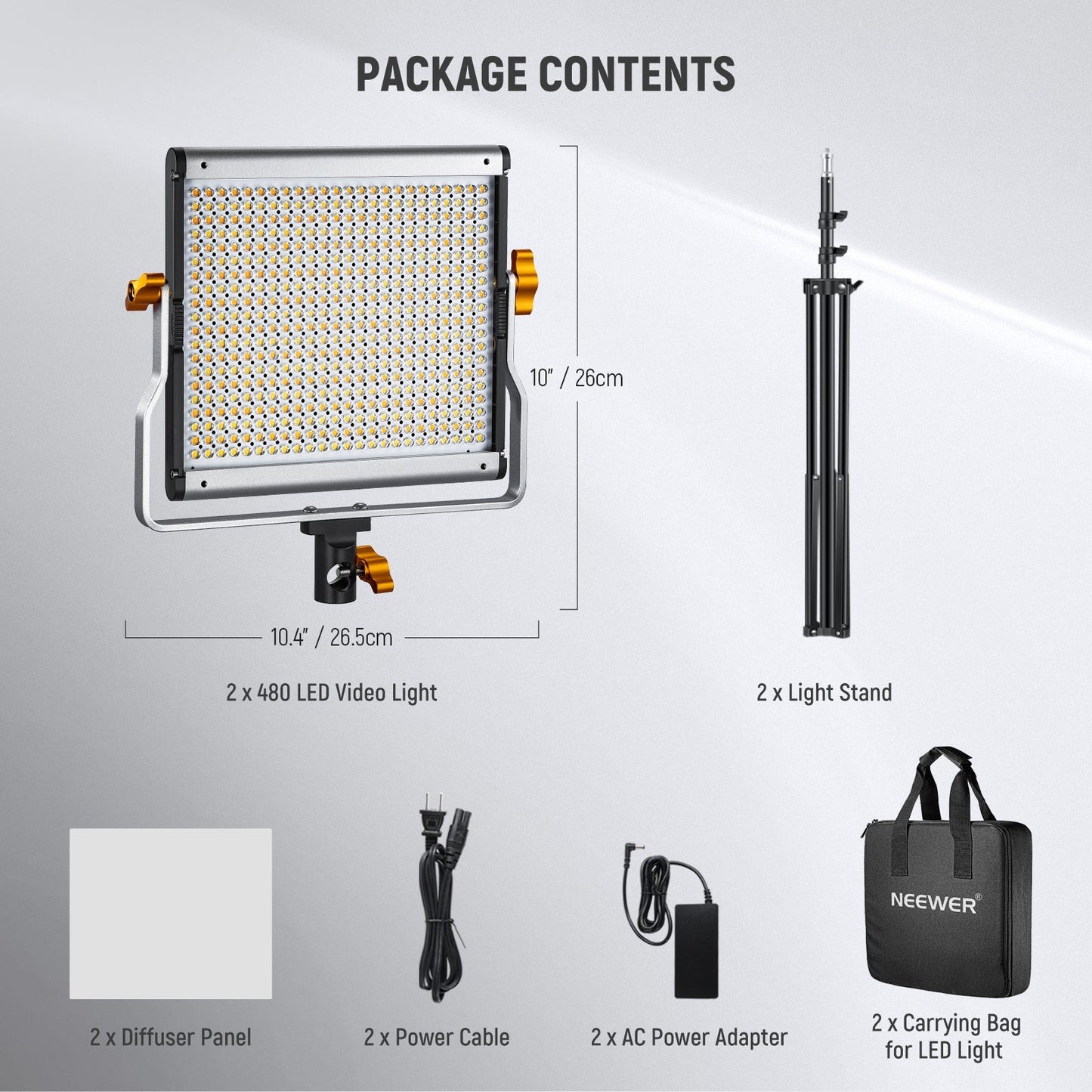 2 Packs NL480 Dimmable Bi-Color 480 LED Video Light and Stand Lighting Kit 3200~5600K CRI 96+ LED Panel with U Bracket