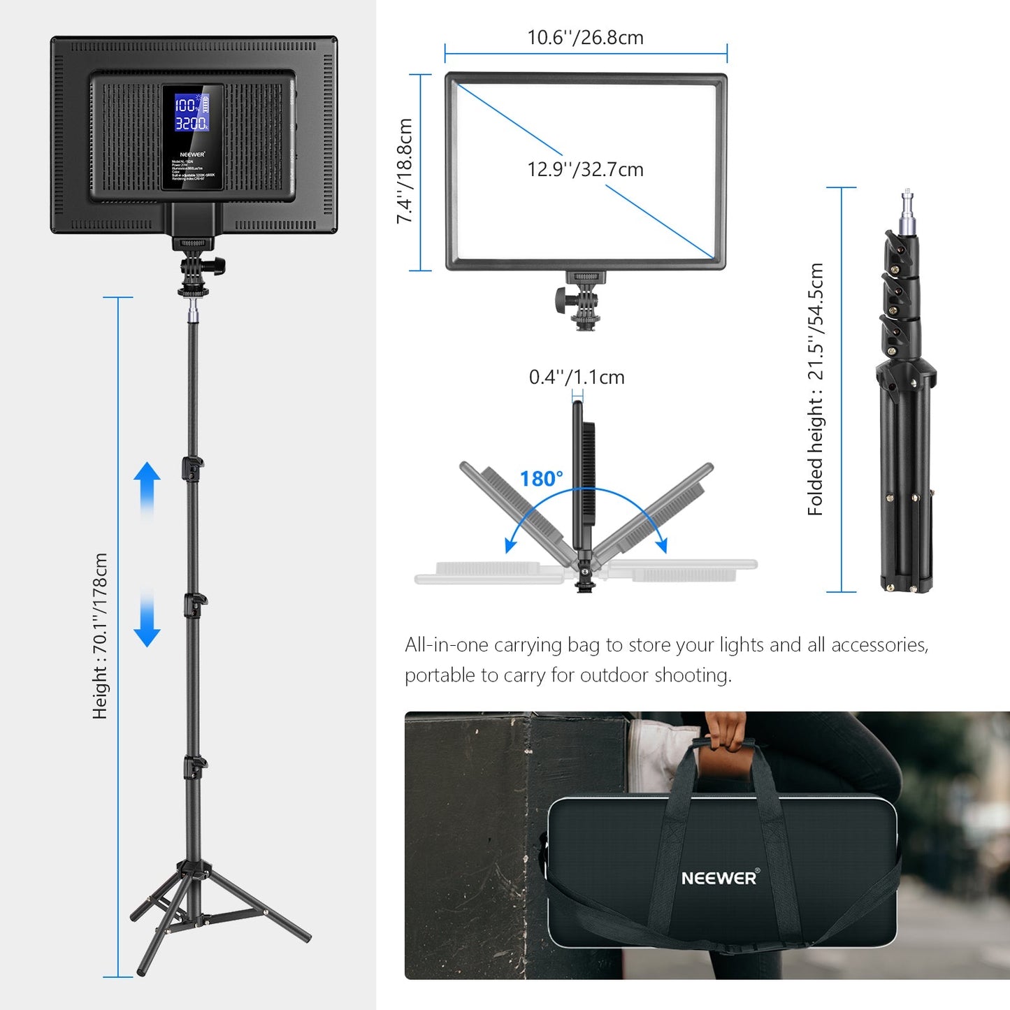 13inch Led Video Light Panel Lighting Kit 2-Pack Dimmable Bi-Color with Light Stand Built-in 8000mAh Battery