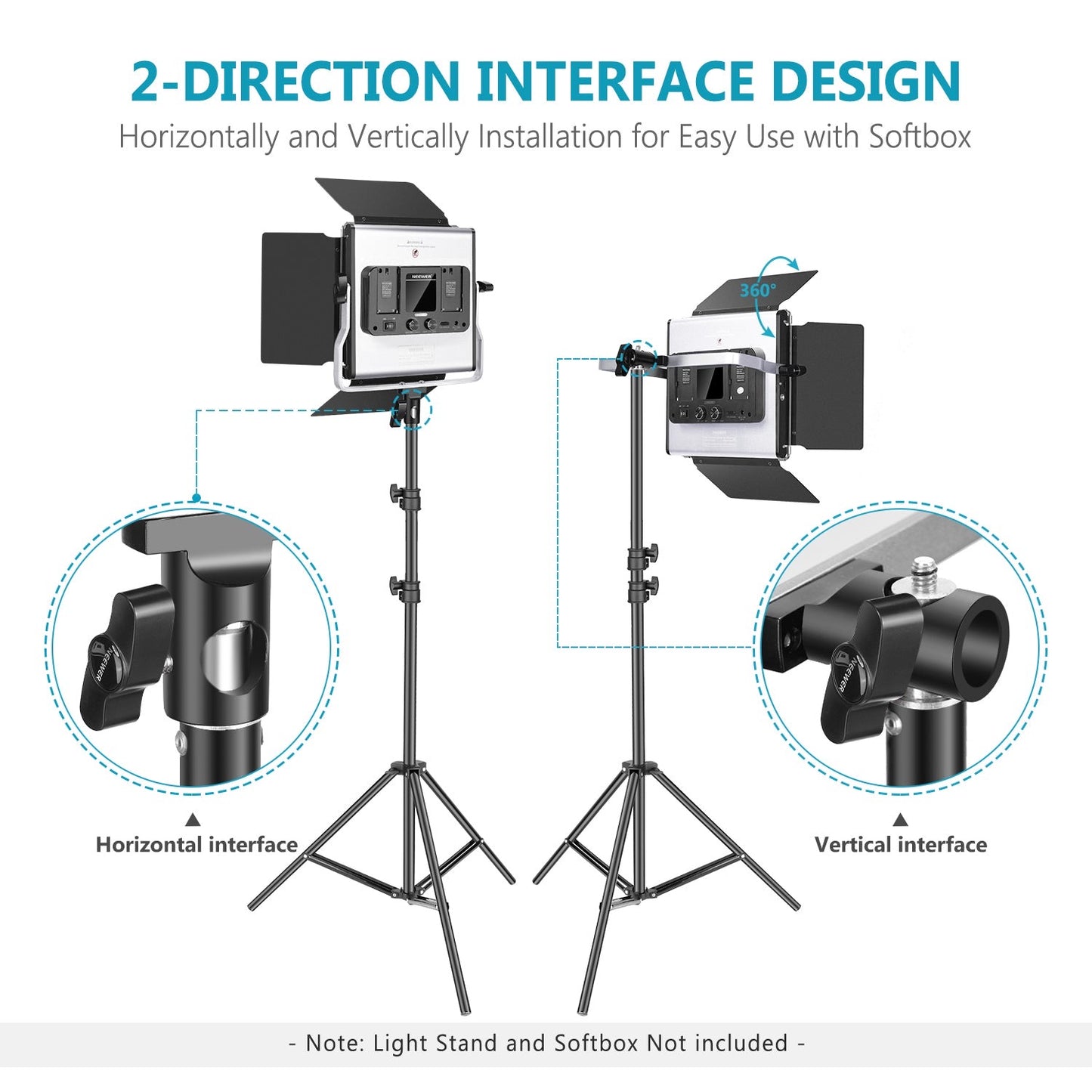 3200-5600K CRI 96+ Dimmable Light with U Bracket and Barndoor NEEWER 2 Pack Bi Color 660 LED Video Light and Stand Kit