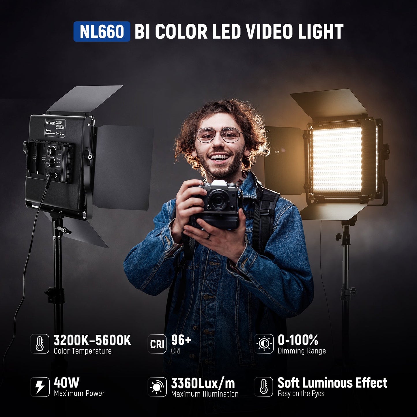 2Pcs Professional Metal Bi-Color LED Video Lights for Studio, YouTube, Product Photography, Video Shooting, Durable