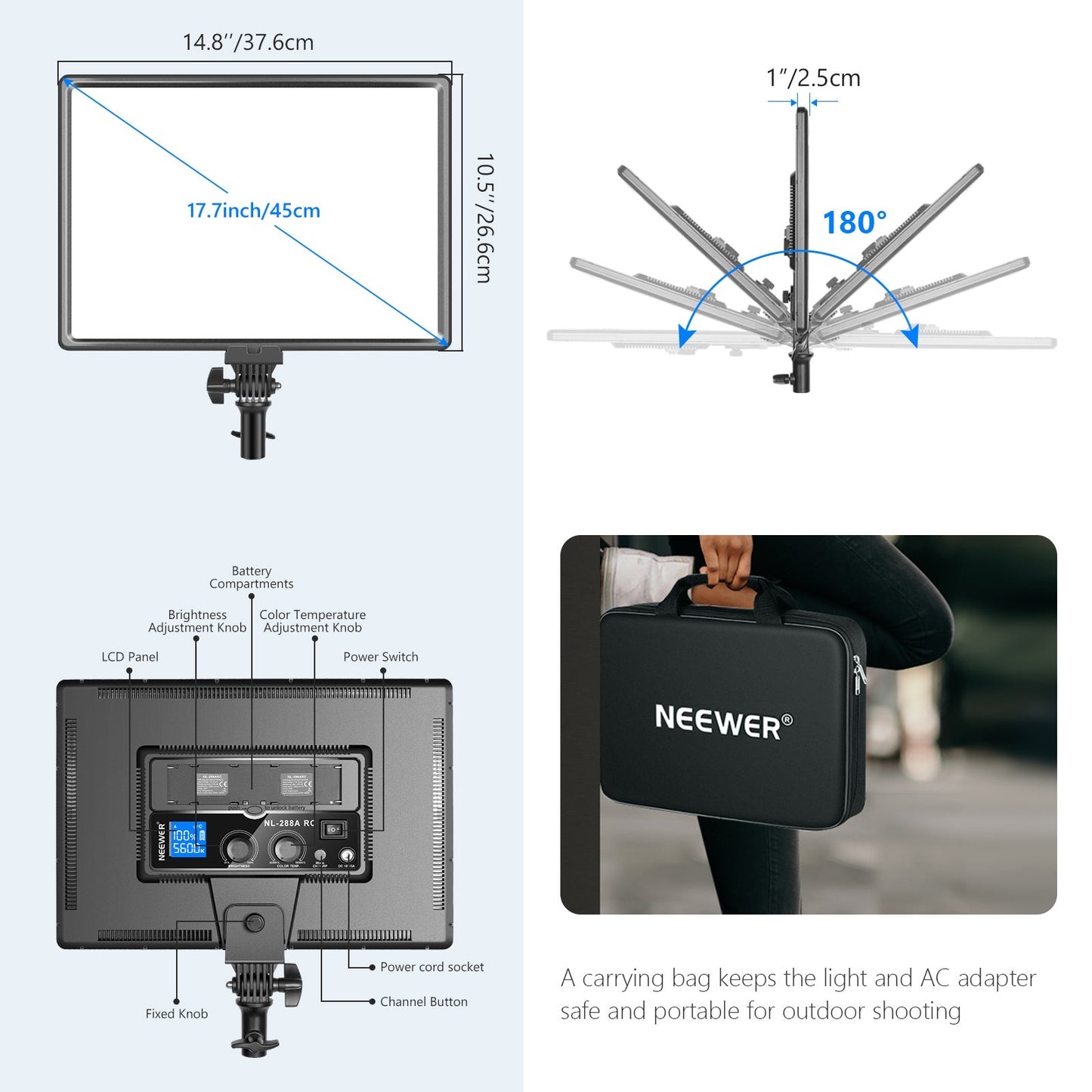 2.4G Remote LED Video Light 3200K-5600K CRI 97+ Dimmable Bi-color LED Panel Light Kit with LCD Display