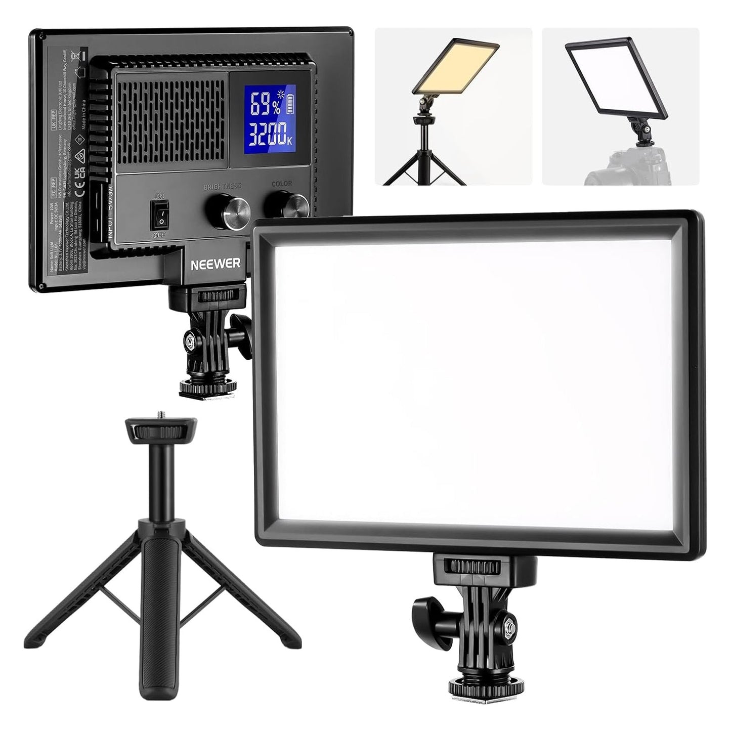 Light LED Video Panel,3300K-5600K Vlog Lighting, for Conference Live Broadcast Studio Photography Recording with Battery