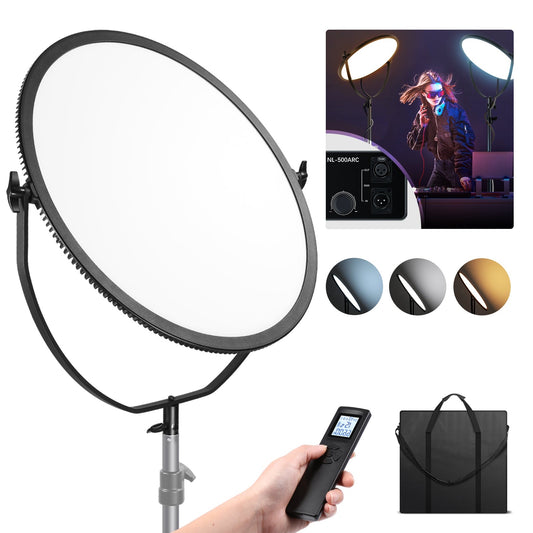 Round Panel Video Light 2.4G & DMX Control, 24" 120W Bi Color Studio Edge Flapjack Lighting with Bag & 2.4G Remote(No