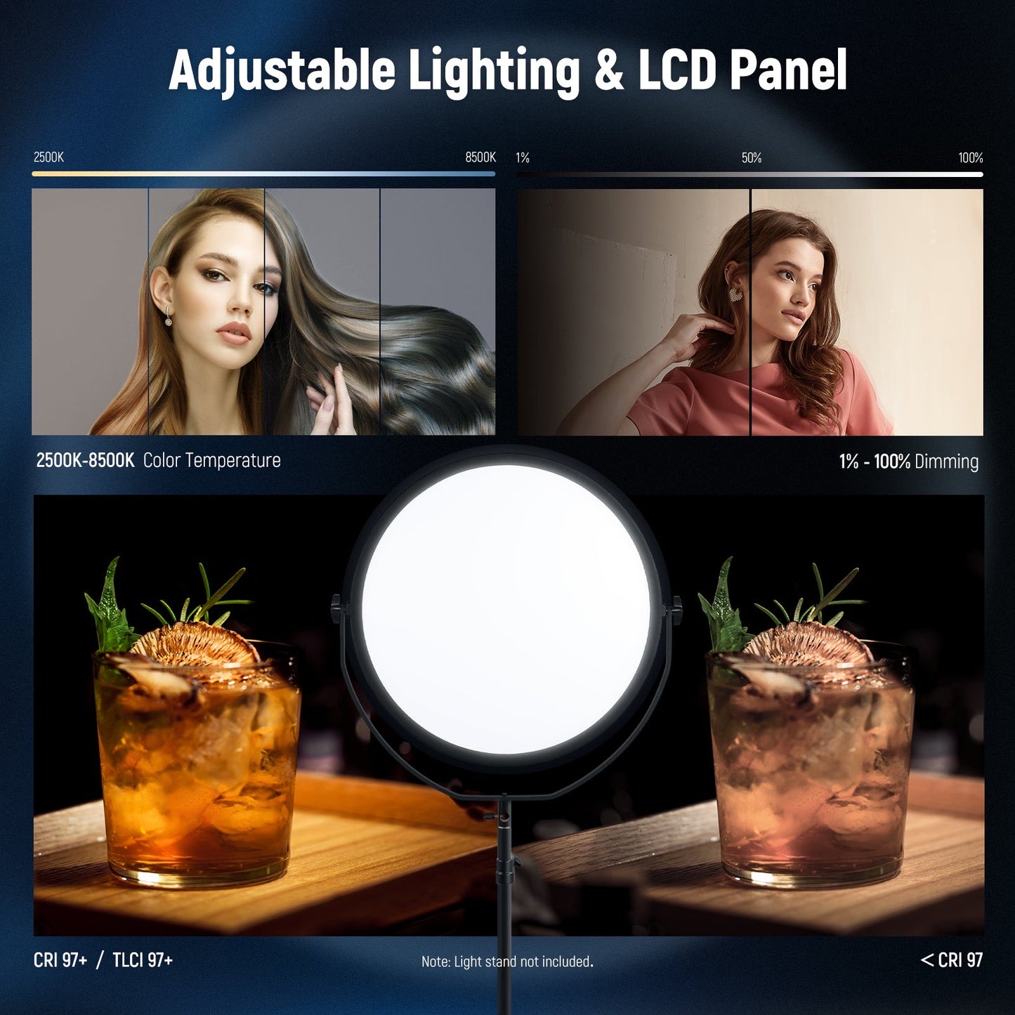 Round Panel Video Light 2.4G & DMX Control, 24" 120W Bi Color Studio Edge Flapjack Lighting with Bag & 2.4G Remote(No