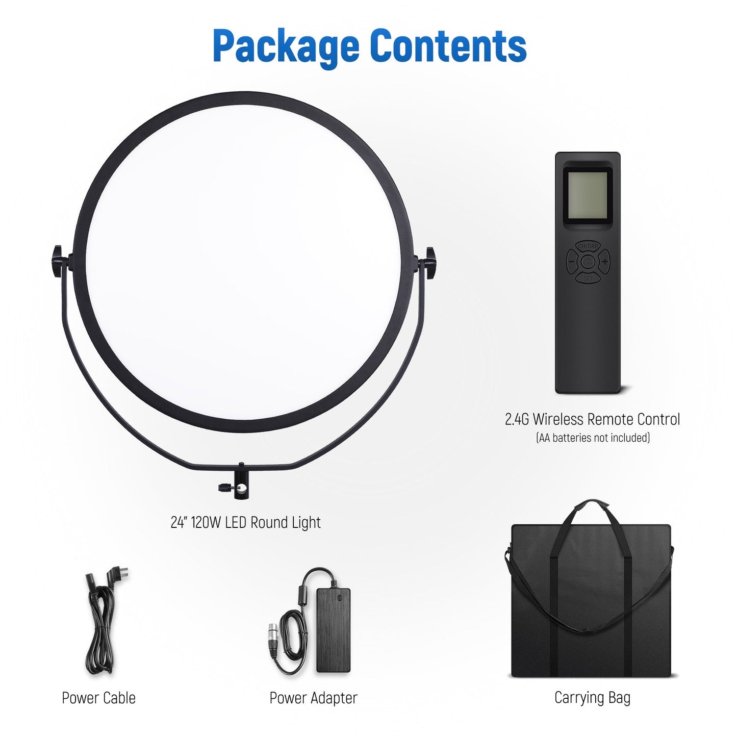 Round Panel Video Light 2.4G & DMX Control, 24" 120W Bi Color Studio Edge Flapjack Lighting with Bag & 2.4G Remote(No