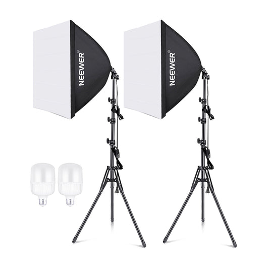 700W Equivalent Softbox Lighting Kit, 2Pack UL Certified 5700K LED Lighting Bulbs, 24x24 inches Softboxes with E26