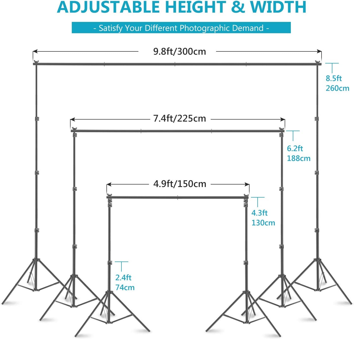 3x2.6m / 10x8.5ft Background Support System Lighting Kit