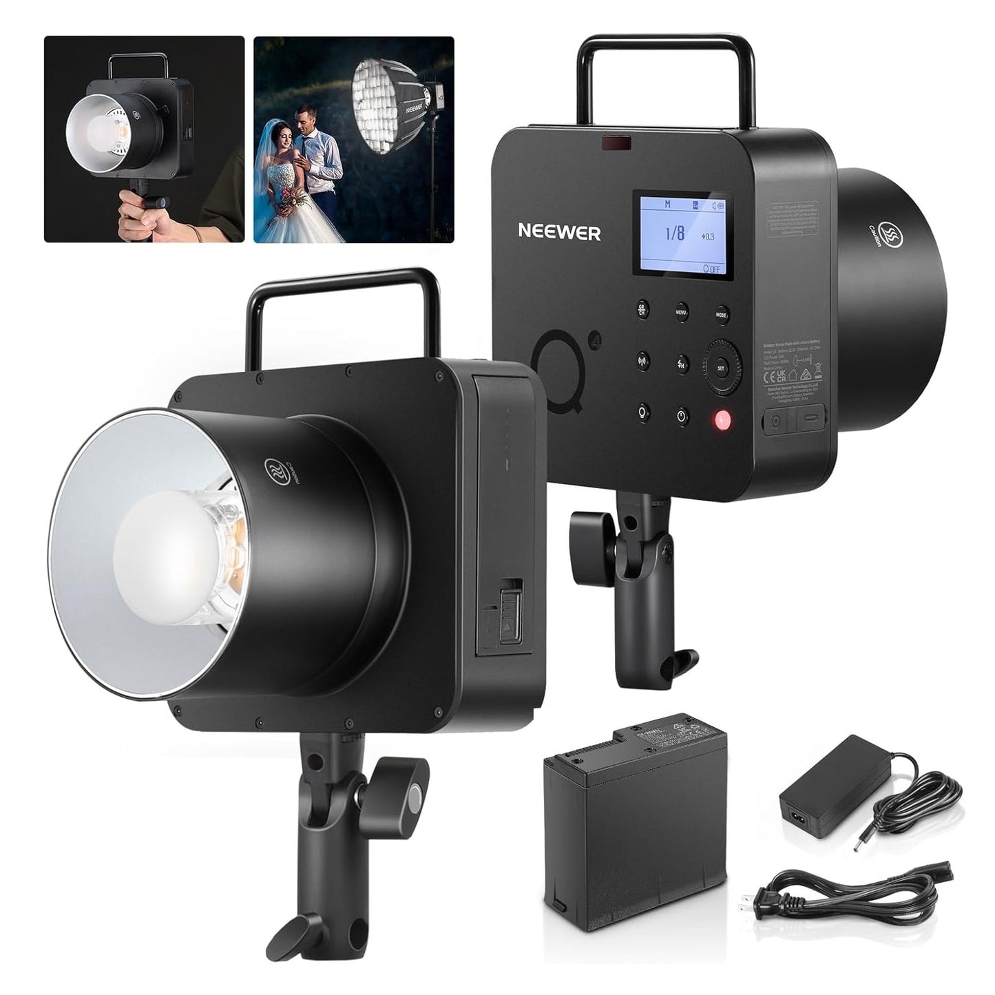 Q4 400Ws 2.4G TTL Studio Flash 2800mAh Battery Powered Outdoor Strobe Photography Moonlight with Carrying Bag