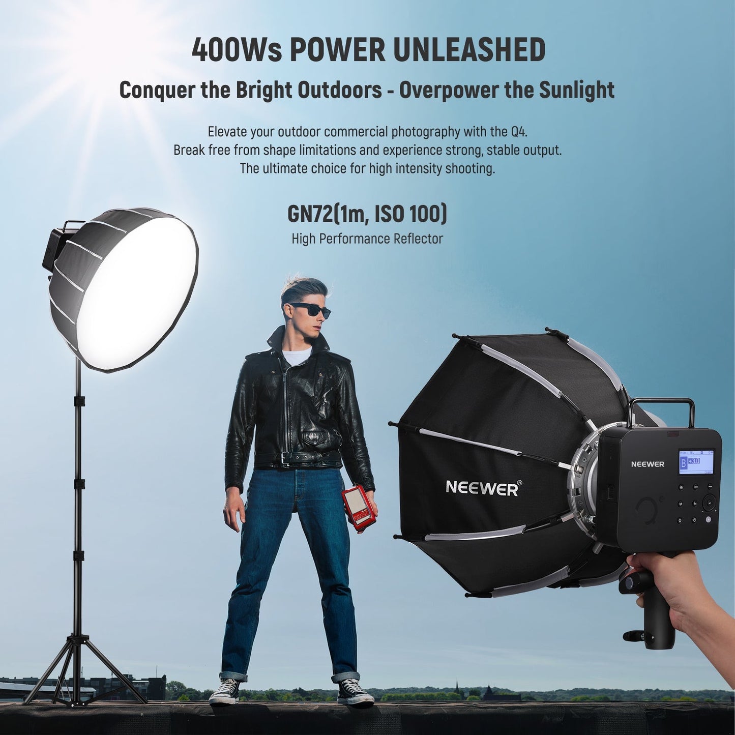 Q4 400Ws 2.4G TTL Studio Flash 2800mAh Battery Powered Outdoor Strobe Photography Moonlight with Carrying Bag