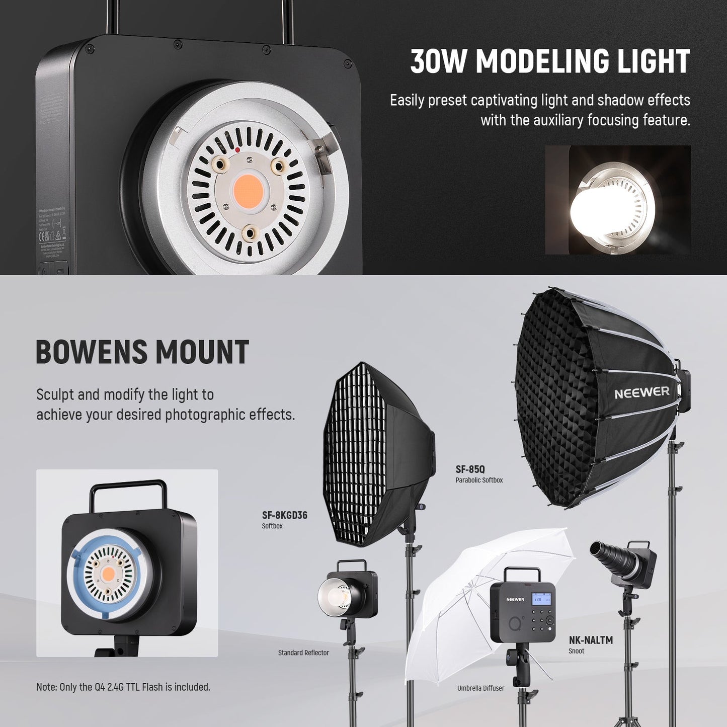 Q4 400Ws 2.4G TTL Studio Flash 2800mAh Battery Powered Outdoor Strobe Photography Moonlight with Carrying Bag