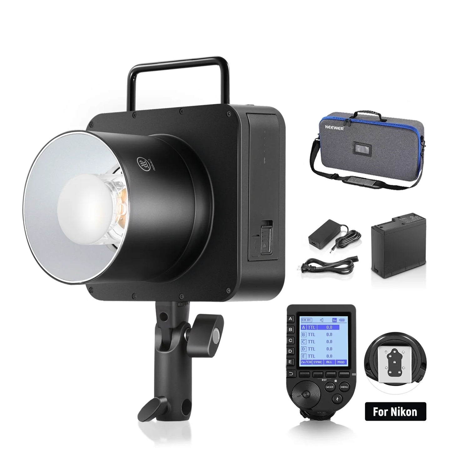 Q4 400Ws 2.4G TTL Studio Flash 2800mAh Battery Powered Outdoor Strobe Photography Moonlight with Carrying Bag