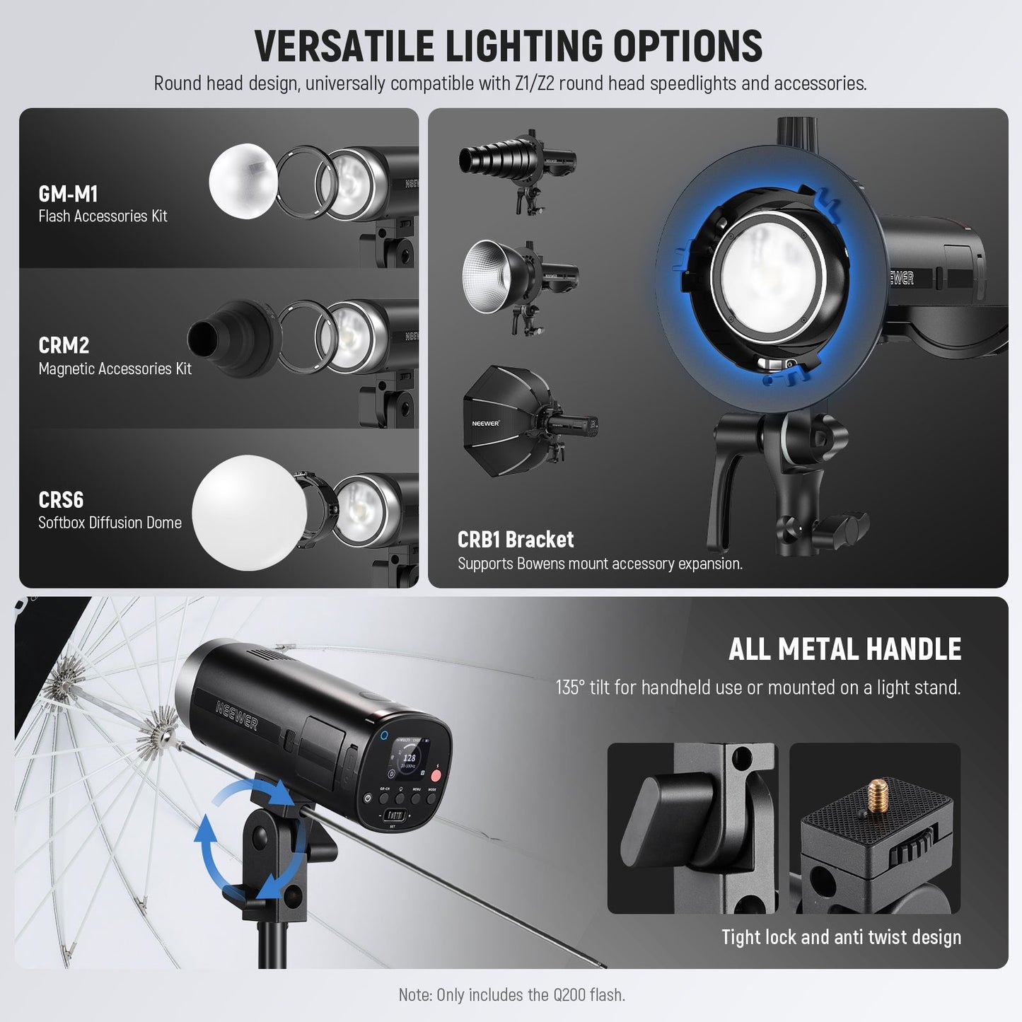 Q200 200Ws 2.4G Outdoor Strobe Flash with App Control