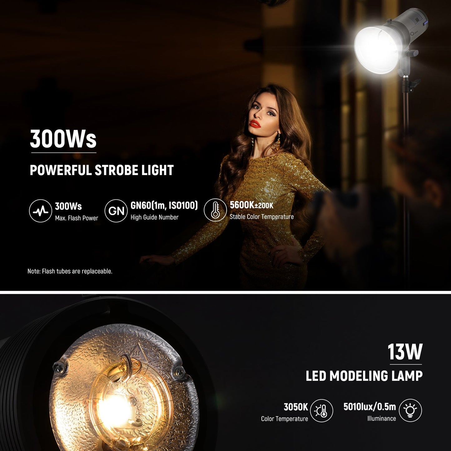 Q300 300Ws 2.4G Outdoor Studio Flash with Q Compact Wireless Trigger, 7800mAh Li ion Battery Powered Strobe Light