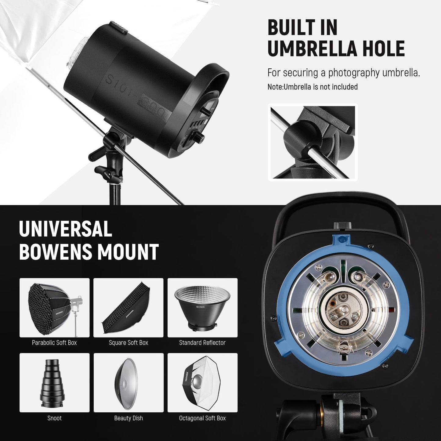 S101-300W Professional Studio Moonlight Strobe Flash Light 300W 5600K with Modeling Lamp Aluminium Alloy Bowens Mount