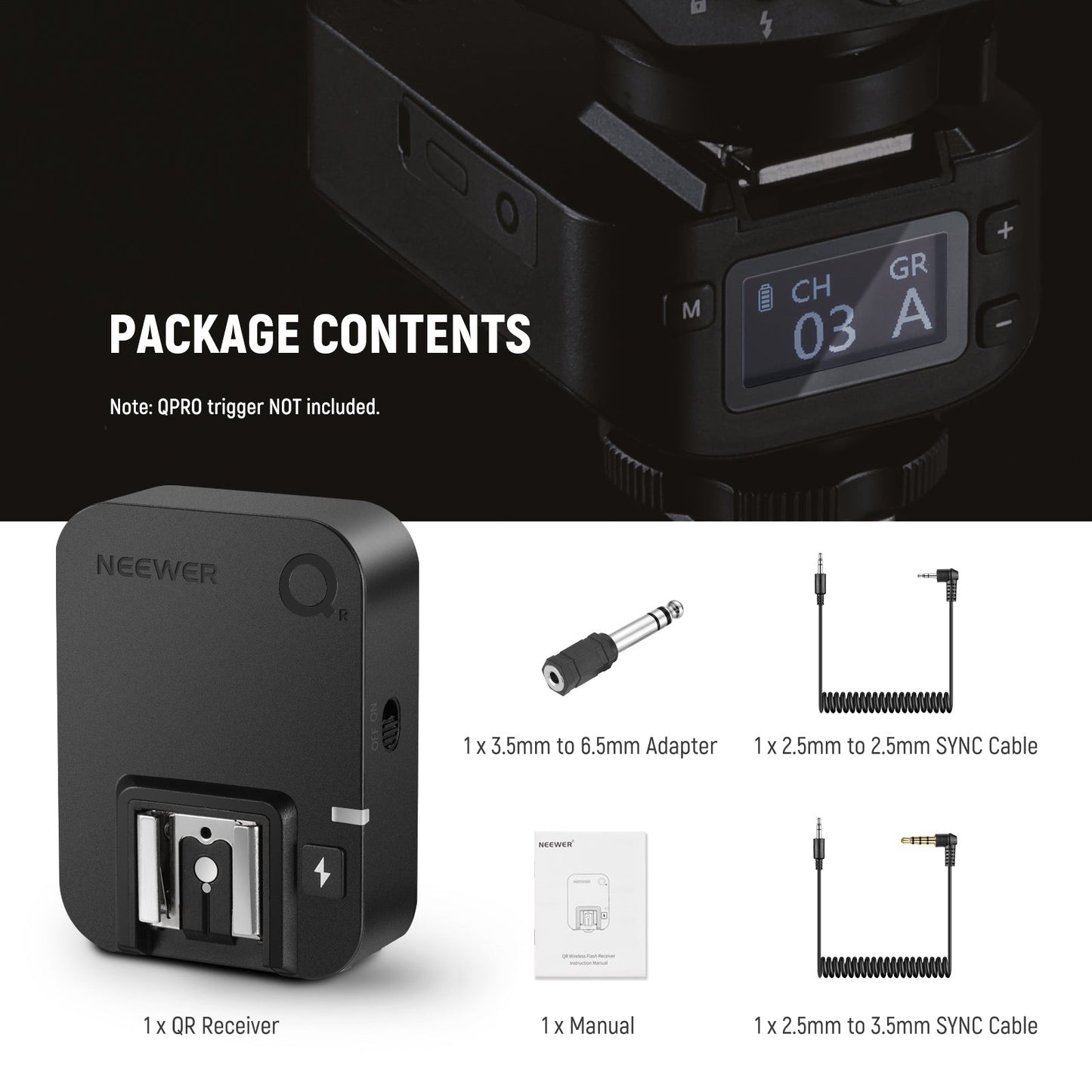 Flash Receiver 2.4G Wireless for QPRO-C/N/S Triggers Flash Transmitter compatible with Godox Yongnuo Neewer