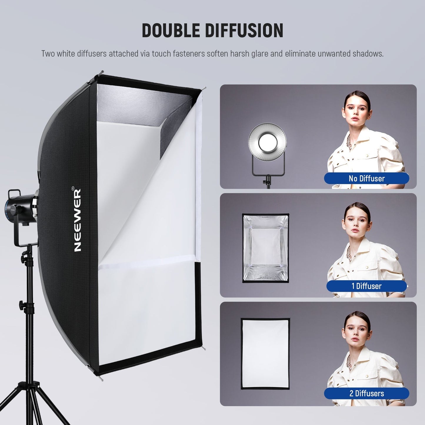 24"x35"/60x90cm Rectangular Softbox Quick Set up Folding Strip Soft Box Bowens Mount with Diffusers/Honeycomb Grid/Bag