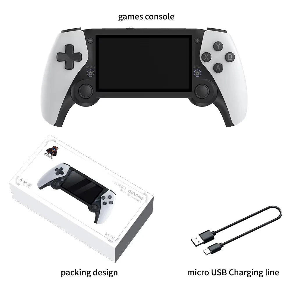 M25 Handheld Game Console 4.3 Inch IPS Screen Portable Handheld Video Game Player EmuELEC System 64GB 3D Classic Games