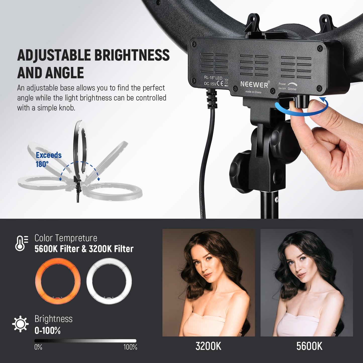 Ring Light Kit 18"/48cm Outer 55W 5500K Dimmable LED Ring Light Light Stand Carrying Bag for Camera