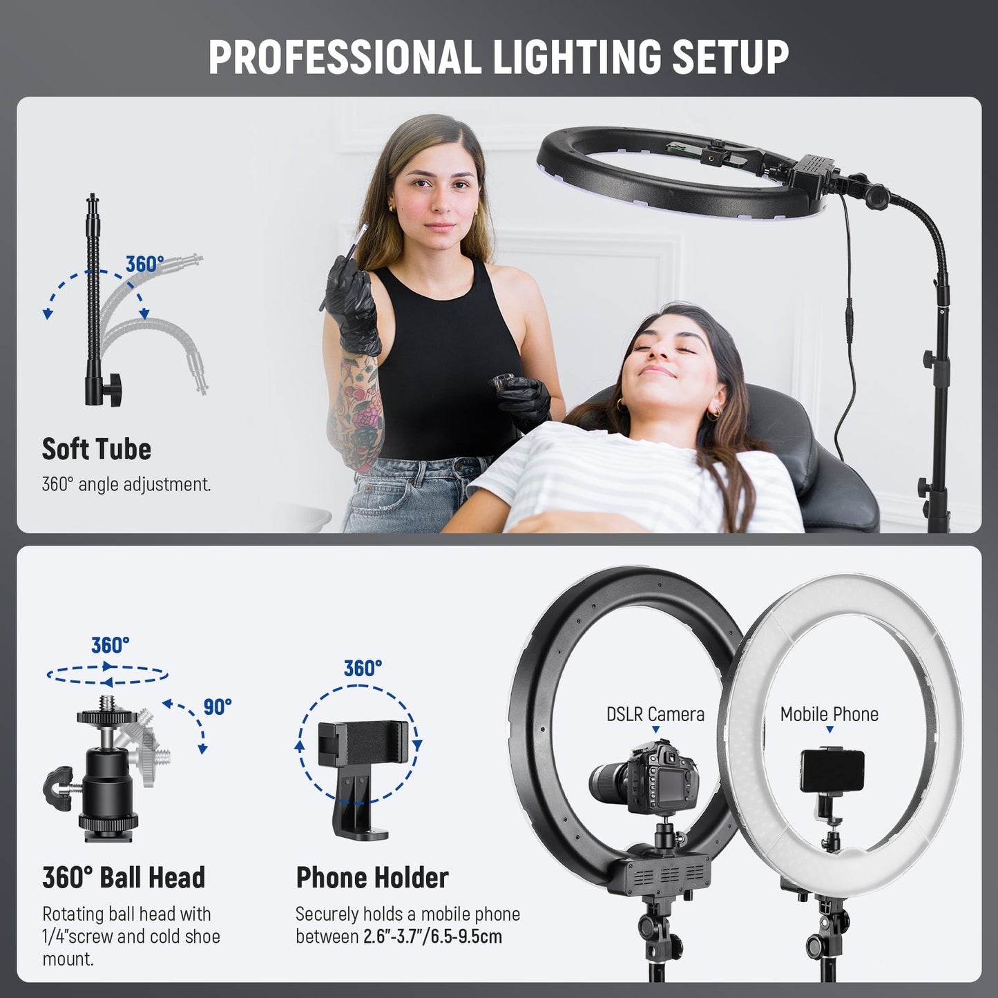 Ring Light Kit 18"/48cm Outer 55W 5500K Dimmable LED Ring Light Light Stand Carrying Bag for Camera