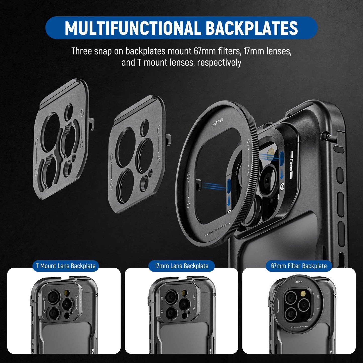 Pa074 67mm Filter Adapter Phone Cage 17mm Lens Backplate Phone Stabilizer 16 Pro Max Phone Cage