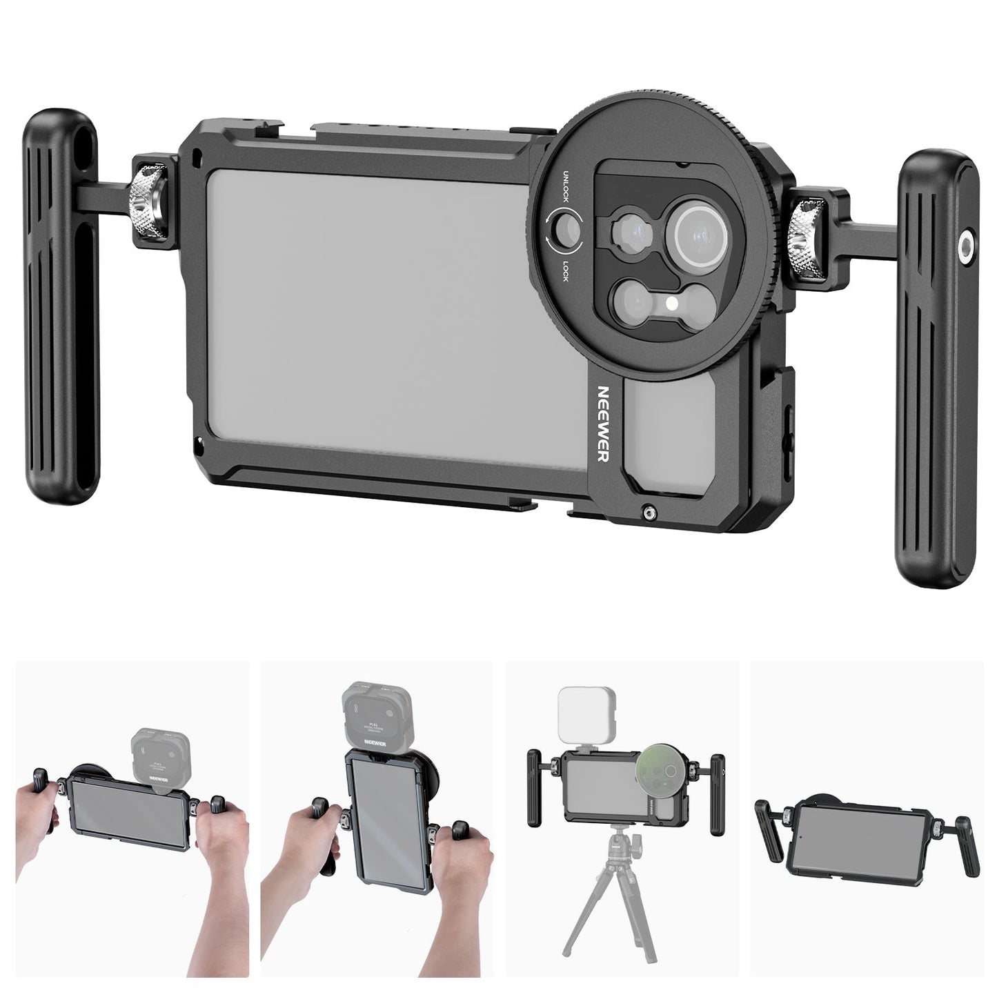 S23 Ultra Cage Video Rig with Dual Side Handles, 67mm Lens Filter Thread Adapter, All Metal Mobile Phone Stabilizer for