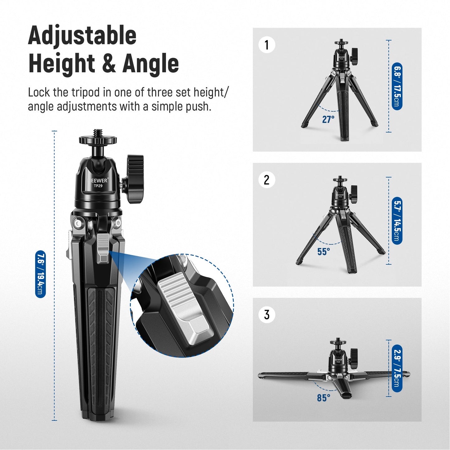 /4" Threads Single Hand Grip Selfie Stick Metal Tabletop Mini Tripod with 360 Ball Head NEEWER Magnetic Phone Tripod Set