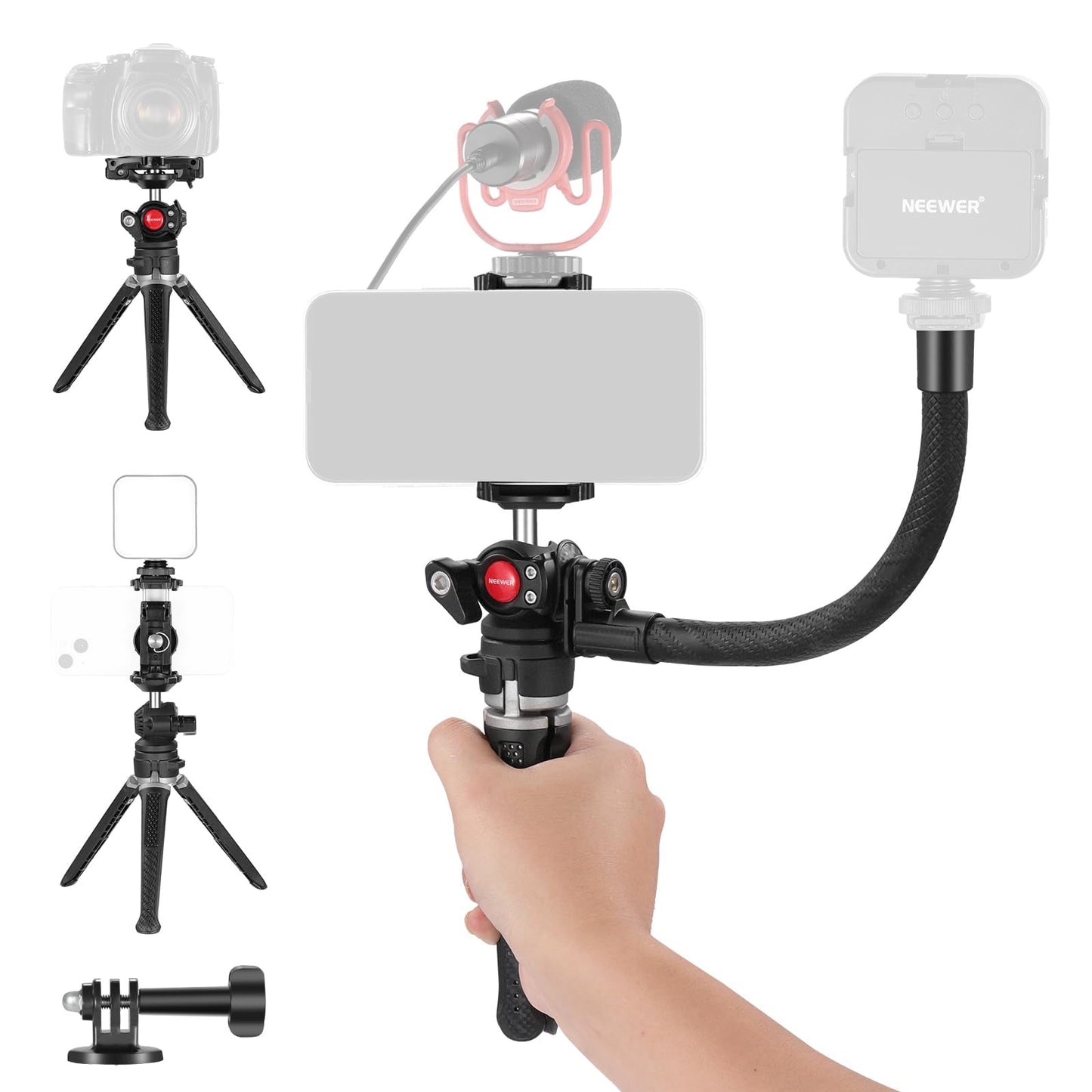 Adjustable Tabletop Tripod Compatible with DSLR Camera with Phone Holder