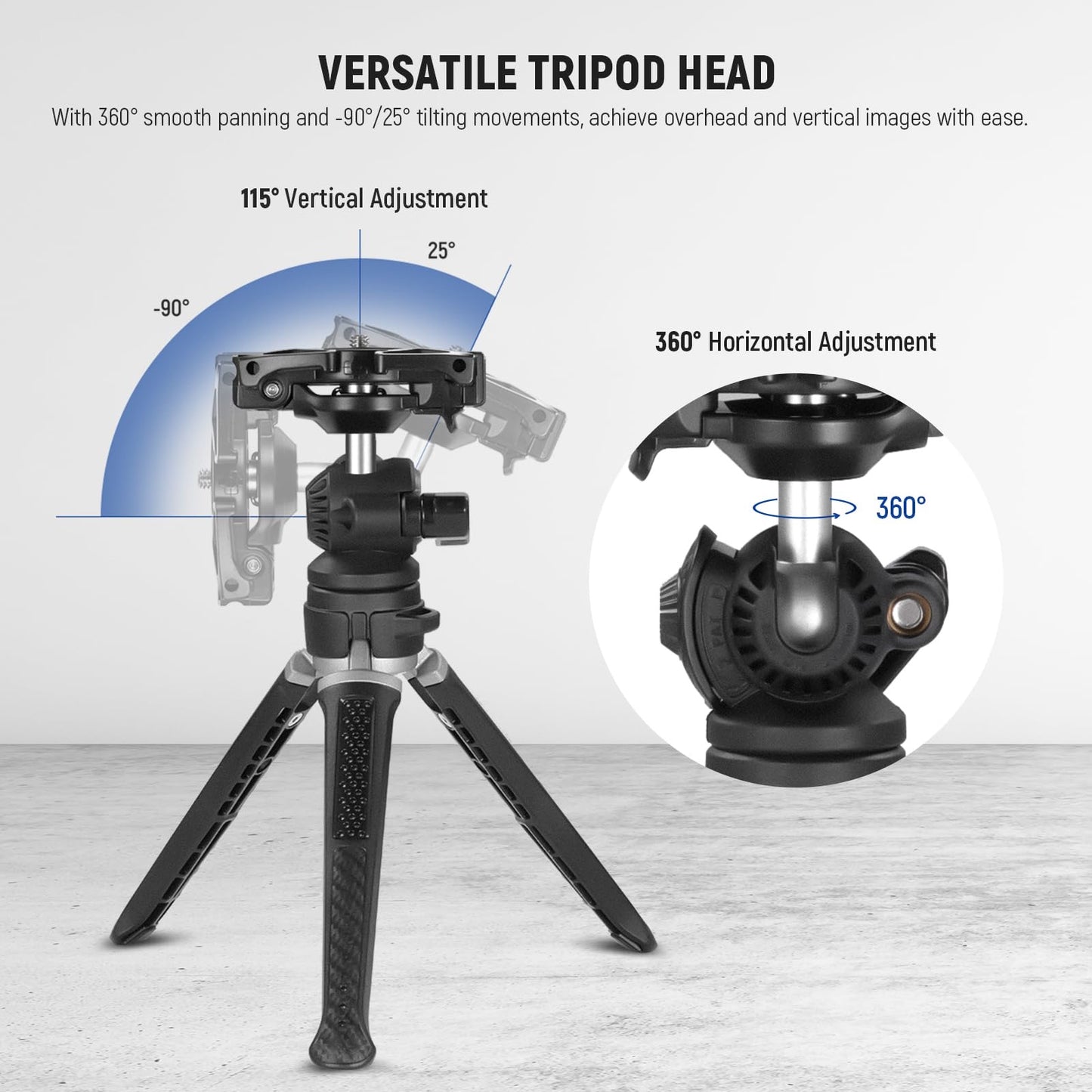 Adjustable Tabletop Tripod Compatible with DSLR Camera with Phone Holder